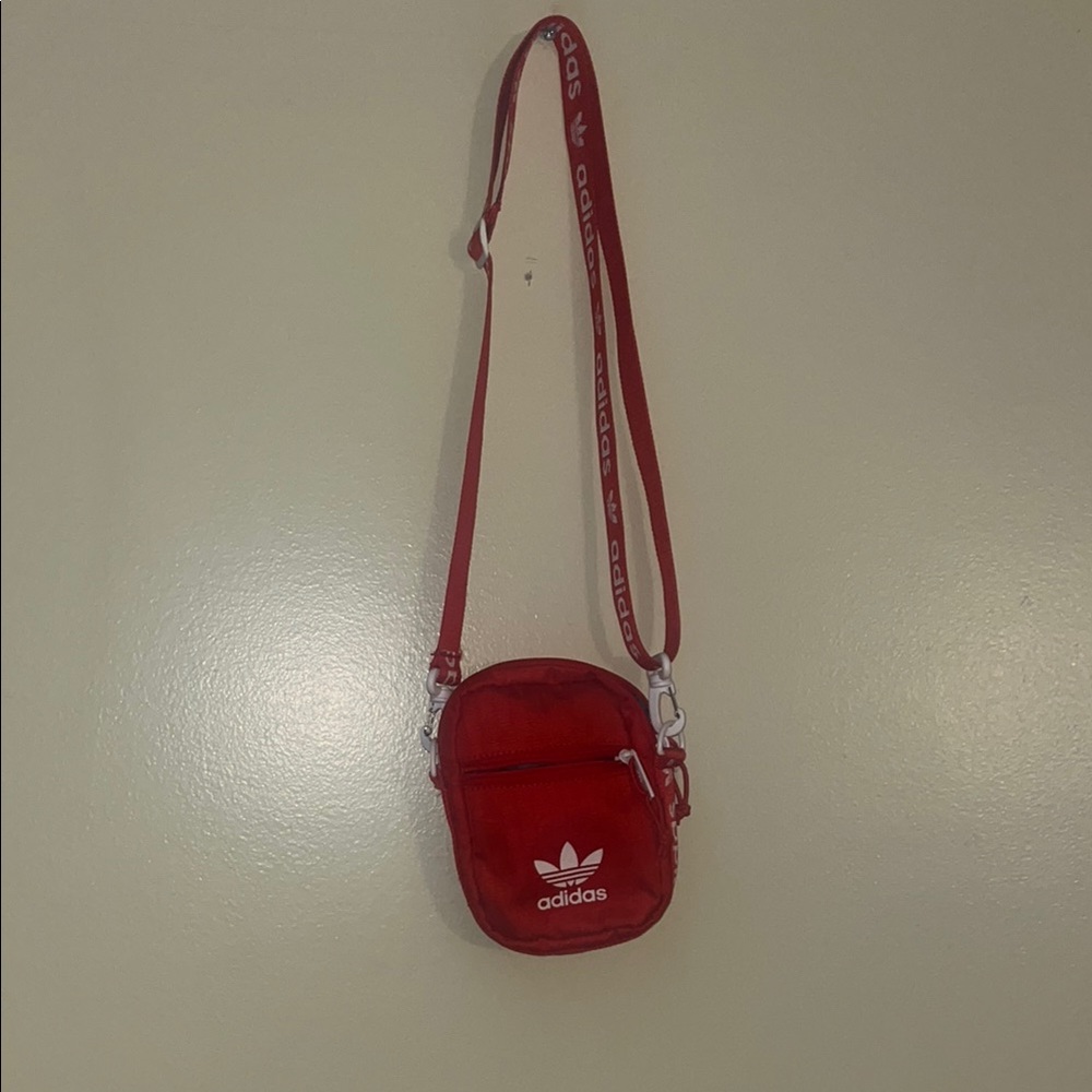 Adidas Red Crossbody Bag with Trefoil Logo and Glossy Finish